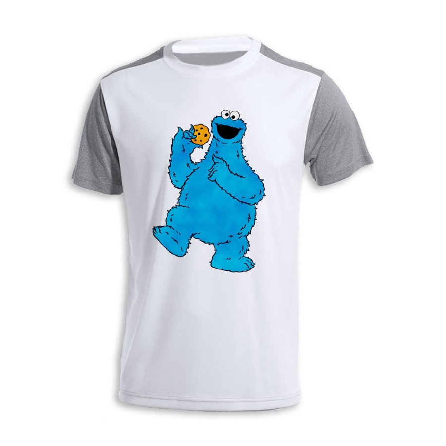 CAMISETA DISEÑO BICOLOR monstruo comedor de galletas peludo azul niños personalizada