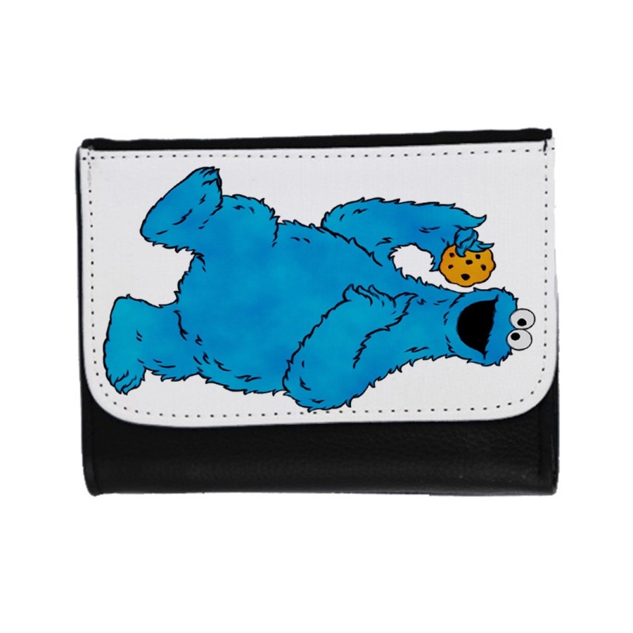 BILLETERA BILLETERO monstruo comedor de galletas peludo azul niños unisex negro monedero