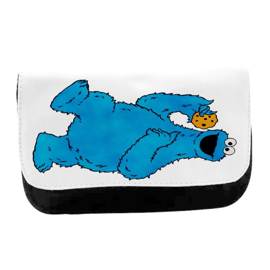 ESTUCHE NECESER DE LONA monstruo comedor de galletas peludo azul niños unisex negro monedero billetera