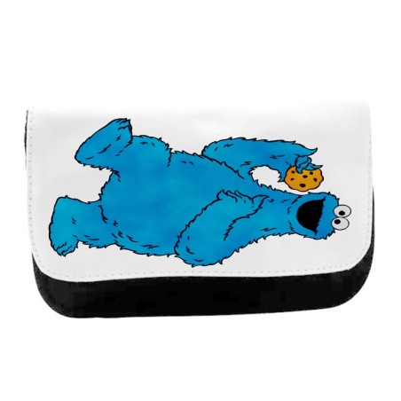 ESTUCHE NECESER DE LONA monstruo comedor de galletas peludo azul niños unisex negro monedero billetera