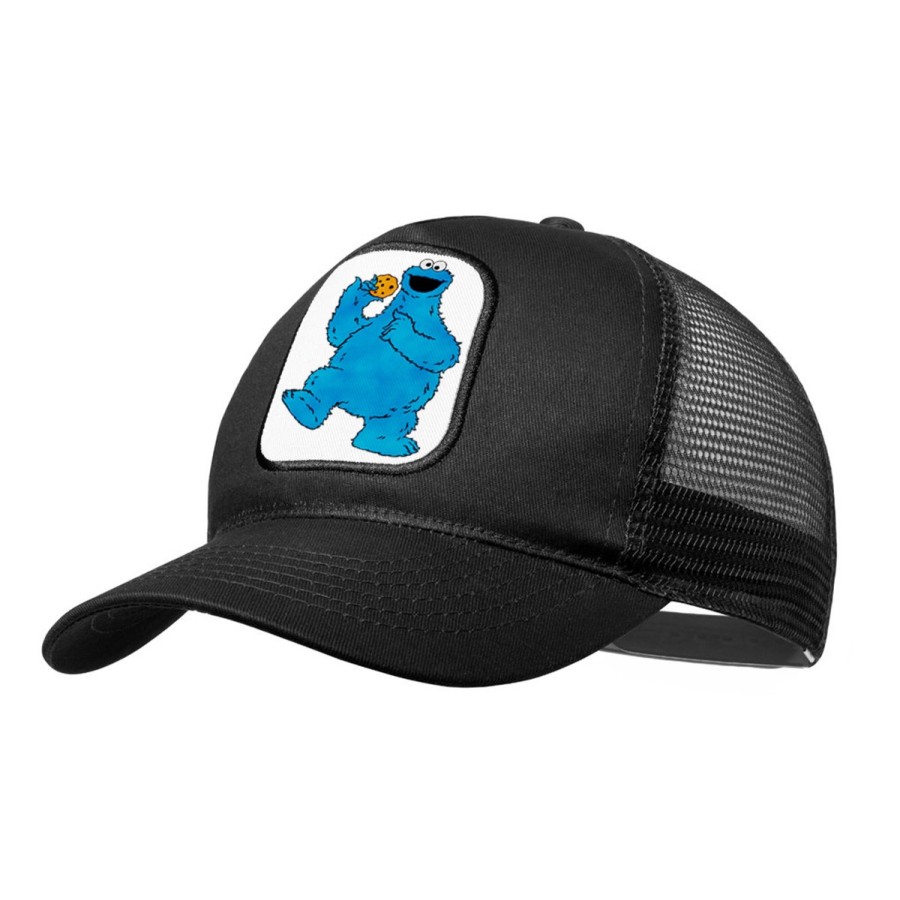 GORRA NEGRA CON REJILLA monstruo comedor de galletas peludo azul niños moda deporte