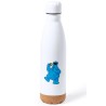 BIDON 750 ML ACERO INOXIDABLE ADORNO DE CORCHO monstruo comedor de galletas peludo azul niños tapon botella