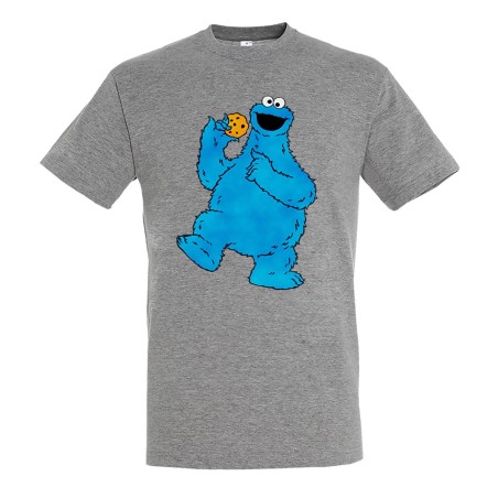 CAMISETA GRIS MEZCLA monstruo comedor de galletas peludo azul niños moda verano personalizada