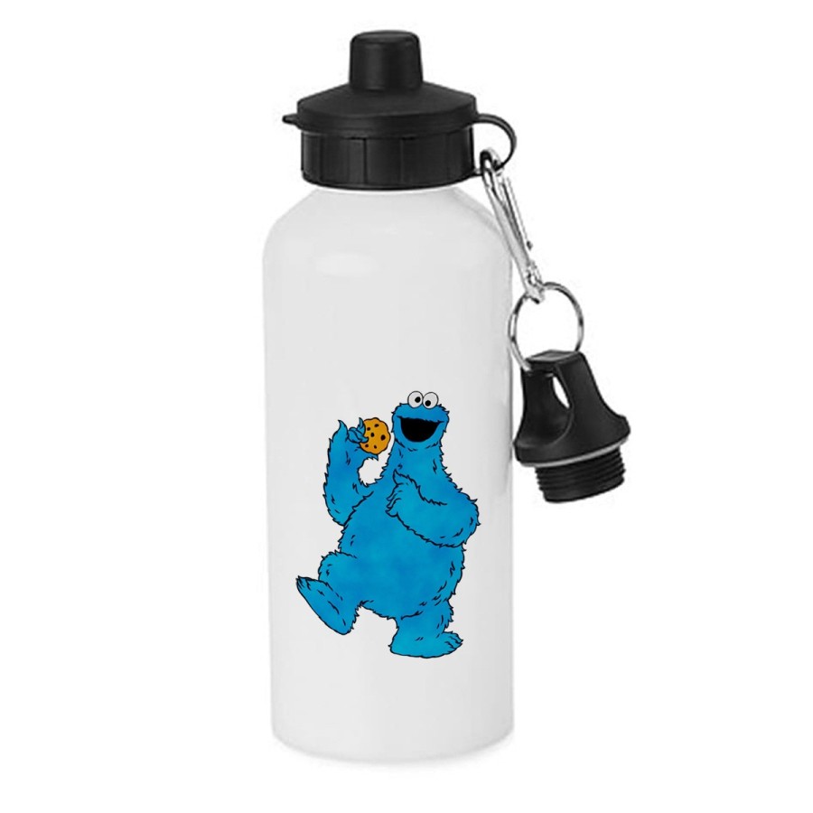 BIDON 600 ML ACERO INOXIDABLE CON CHUPON monstruo comedor de galletas peludo azul niños escolar deporte bicicleta