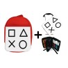 PACK MOCHILA ROJA Y ESTUCHE simbolos videojuegos consola mando famosos material escolar