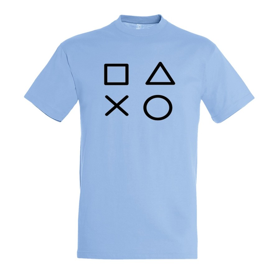 CAMISETA AZUL CIELO simbolos videojuegos consola mando famosos moda verano personalizada