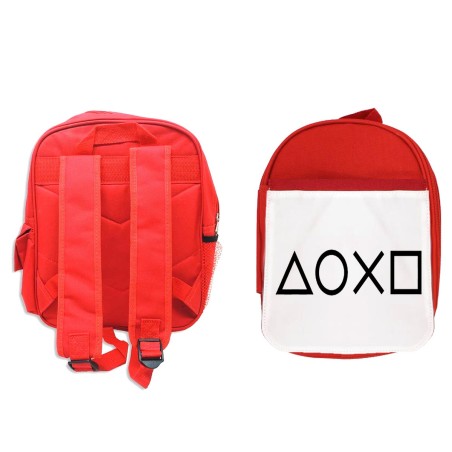 PACK MOCHILA ROJA Y ESTUCHE logo mando botones consola famosa videojuegos material escolar