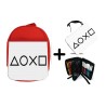 PACK MOCHILA ROJA Y ESTUCHE logo mando botones consola famosa videojuegos material escolar