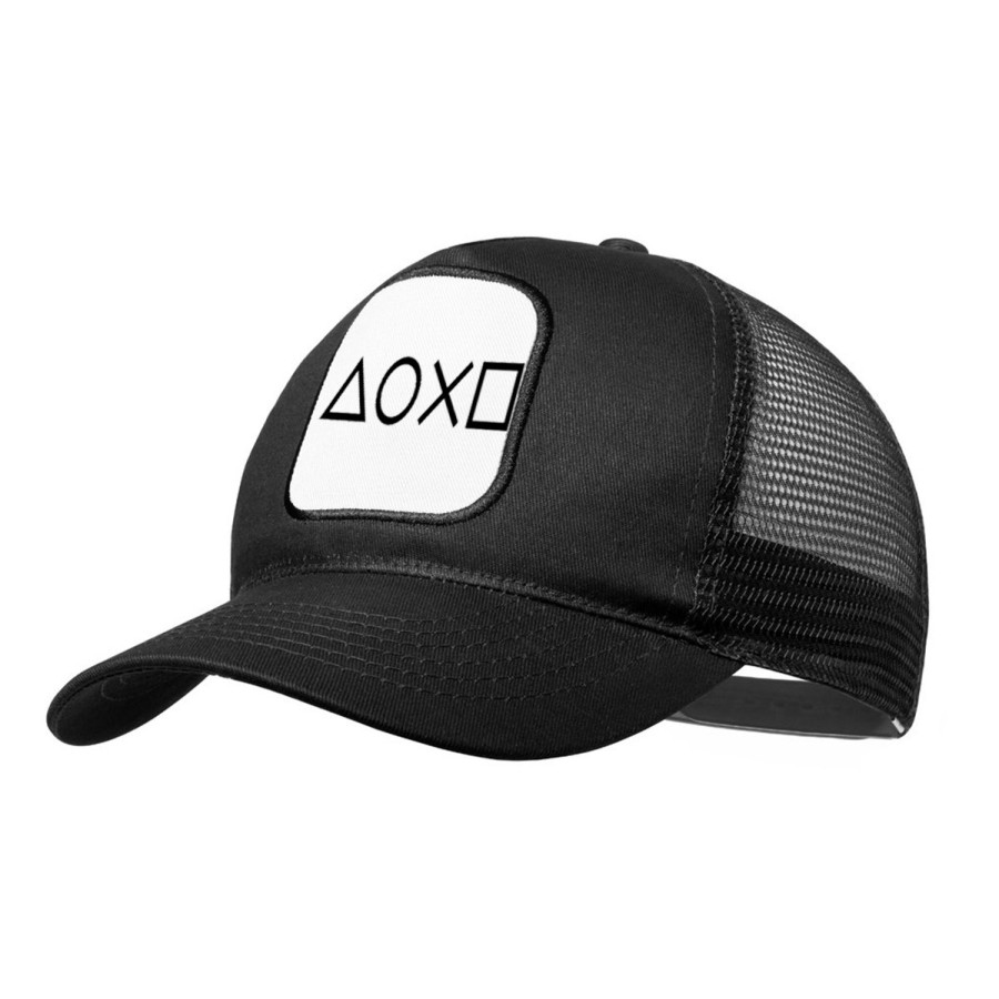 GORRA NEGRA CON REJILLA logo mando botones consola famosa videojuegos moda deporte