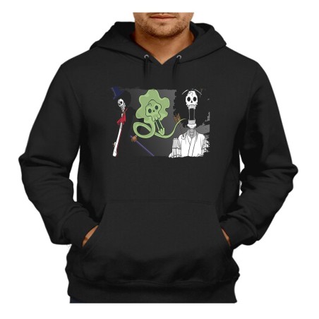 SUDADERA NEGRA CON CAPUCHA one piece brook fantasma pirata musico mugiwara adulto poliester algodón personalizada