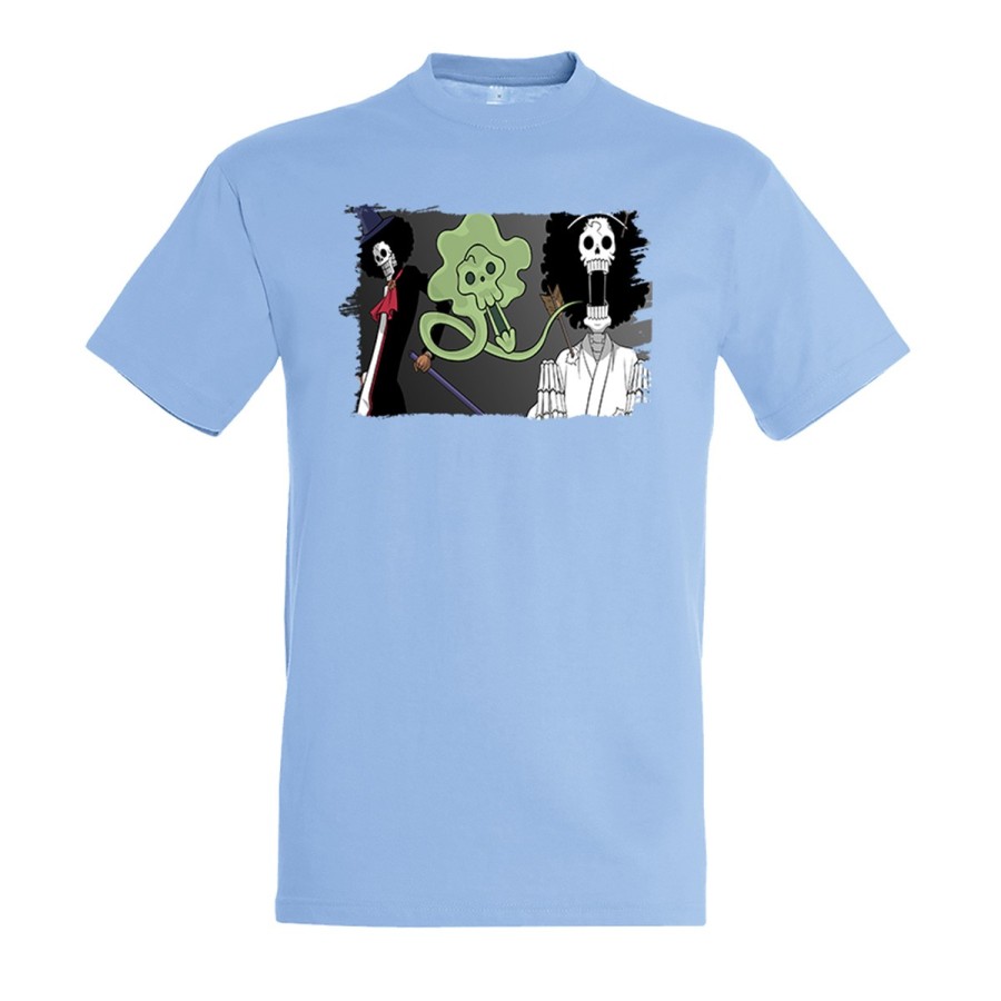CAMISETA AZUL CIELO one piece brook fantasma pirata musico mugiwara moda verano personalizada