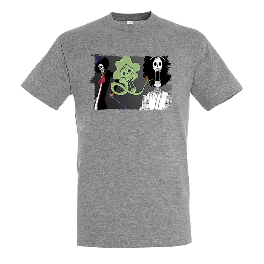 CAMISETA GRIS MEZCLA one piece brook fantasma pirata musico mugiwara moda verano personalizada