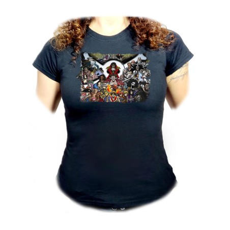 CAMISETA NEGRA MUJER one piece todos gold d roger rey pirata piratas oferta personalizada