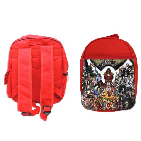 PACK MOCHILA ROJA Y ESTUCHE one piece todos gold d roger rey pirata piratas material escolar