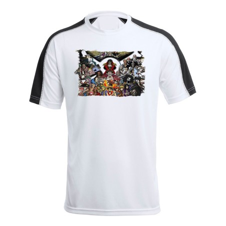 CAMISETA TÉCNICA FRANJA MANGAS NEGRA one piece todos gold d roger rey pirata piratas personalizada