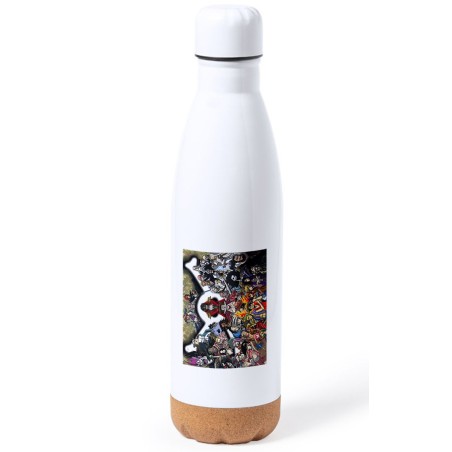 BIDON 750 ML ACERO INOXIDABLE ADORNO DE CORCHO one piece todos gold d roger rey pirata piratas tapon botella