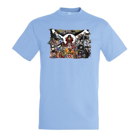 CAMISETA AZUL CIELO one piece todos gold d roger rey pirata piratas moda verano personalizada