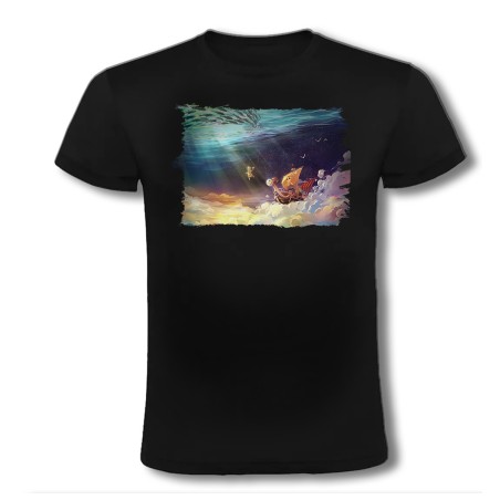 CAMISETA NEGRA thousand sunny barco pirata mar one piece luffy moda verano personalizada