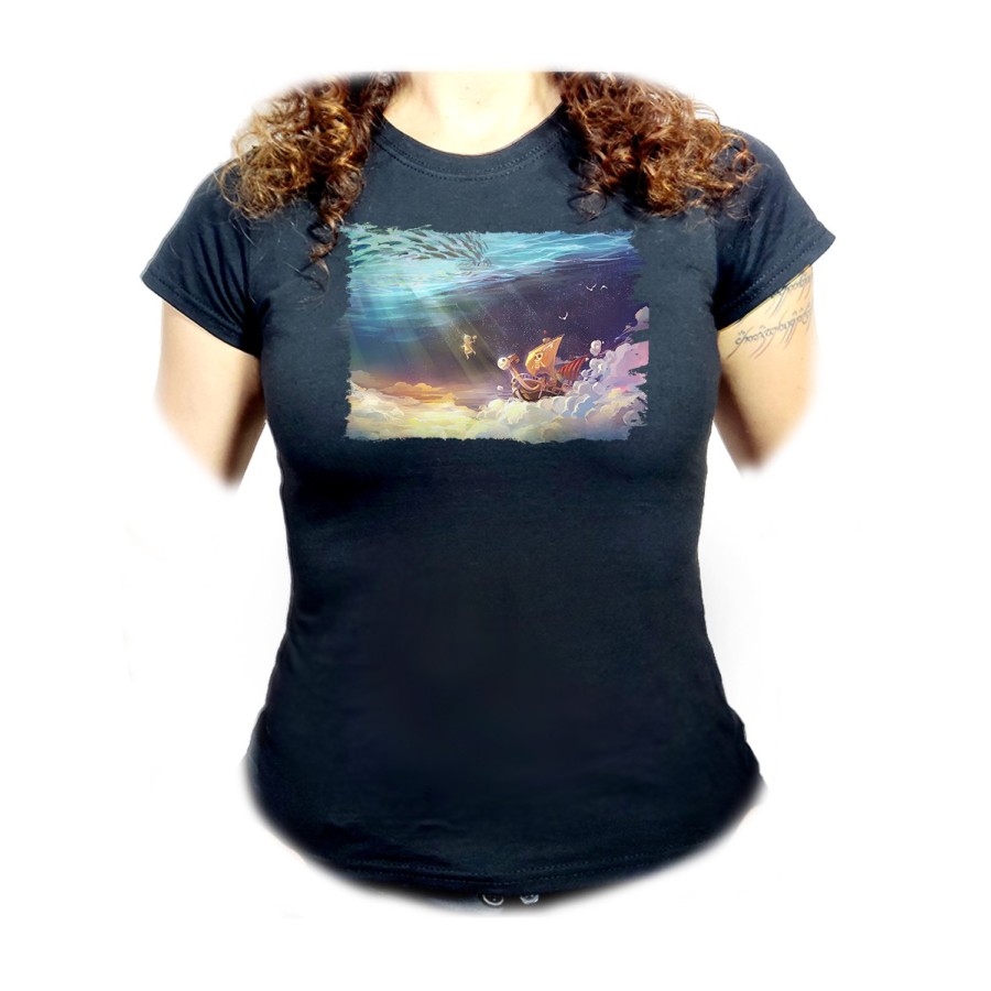 CAMISETA NEGRA MUJER thousand sunny barco pirata mar one piece luffy oferta personalizada