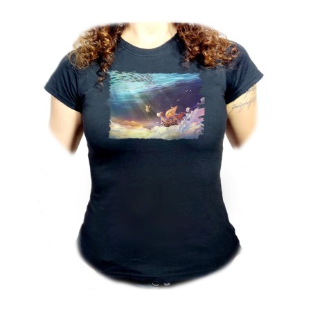 CAMISETA NEGRA MUJER thousand sunny barco pirata mar one piece luffy oferta personalizada