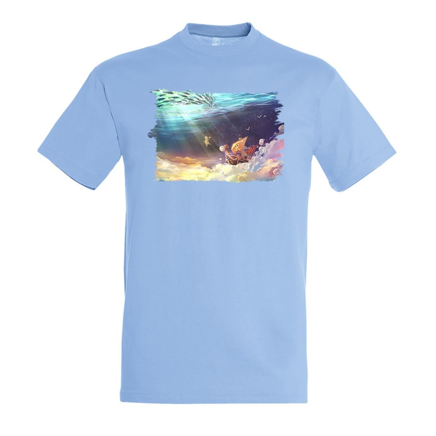 CAMISETA AZUL CIELO thousand sunny barco pirata mar one piece luffy moda verano personalizada