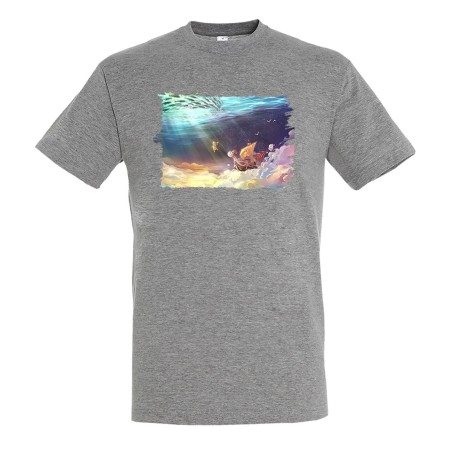 CAMISETA GRIS MEZCLA thousand sunny barco pirata mar one piece luffy moda verano personalizada