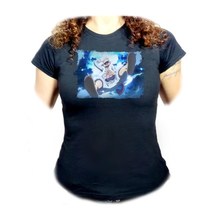 CAMISETA NEGRA MUJER one piece luffy nika gear 5 hito no mi pirata oferta personalizada