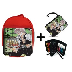 PACK MOCHILA ROJA Y ESTUCHE kimetsu no yaiba pilar viento Sanemi Shinazugawa temporada 4 material escolar