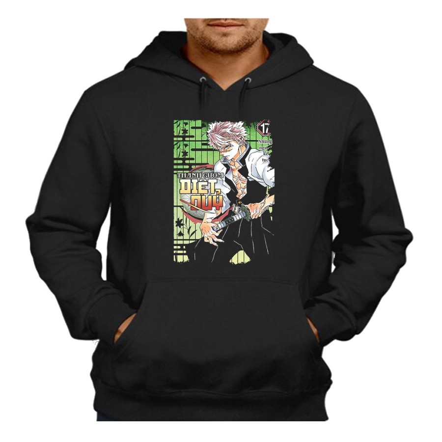 SUDADERA NEGRA CON CAPUCHA kimetsu no yaiba pilar viento Sanemi Shinazugawa temporada 4 adulto poliester algodón personalizada