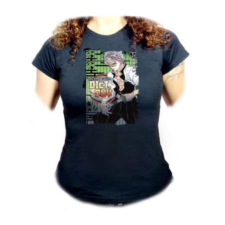 CAMISETA NEGRA MUJER kimetsu no yaiba pilar viento Sanemi Shinazugawa temporada 4 oferta personalizada
