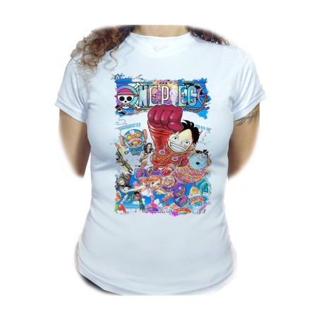 CAMISETA MUJER one piece mugiwara temporada manga isla egghead moda personalizada