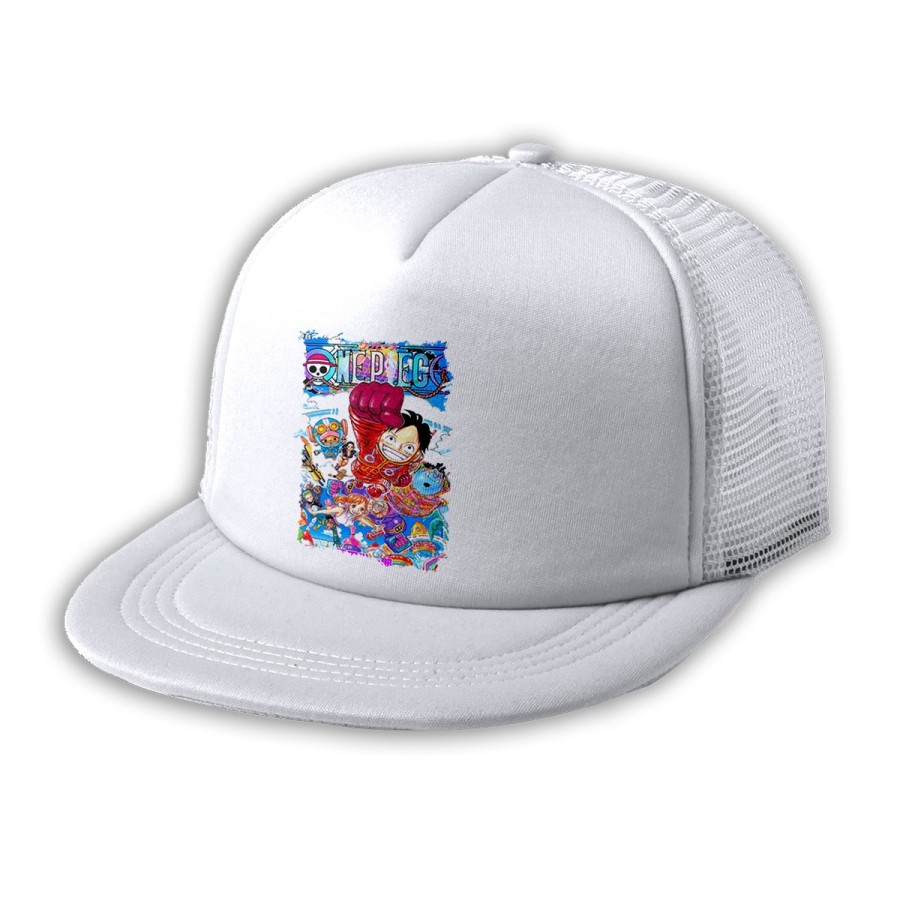 GORRA 5 PANELES REDECILLA TRASERA one piece mugiwara temporada manga isla egghead estilo rapero