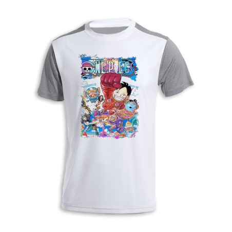 CAMISETA DISEÑO BICOLOR one piece mugiwara temporada manga isla egghead personalizada