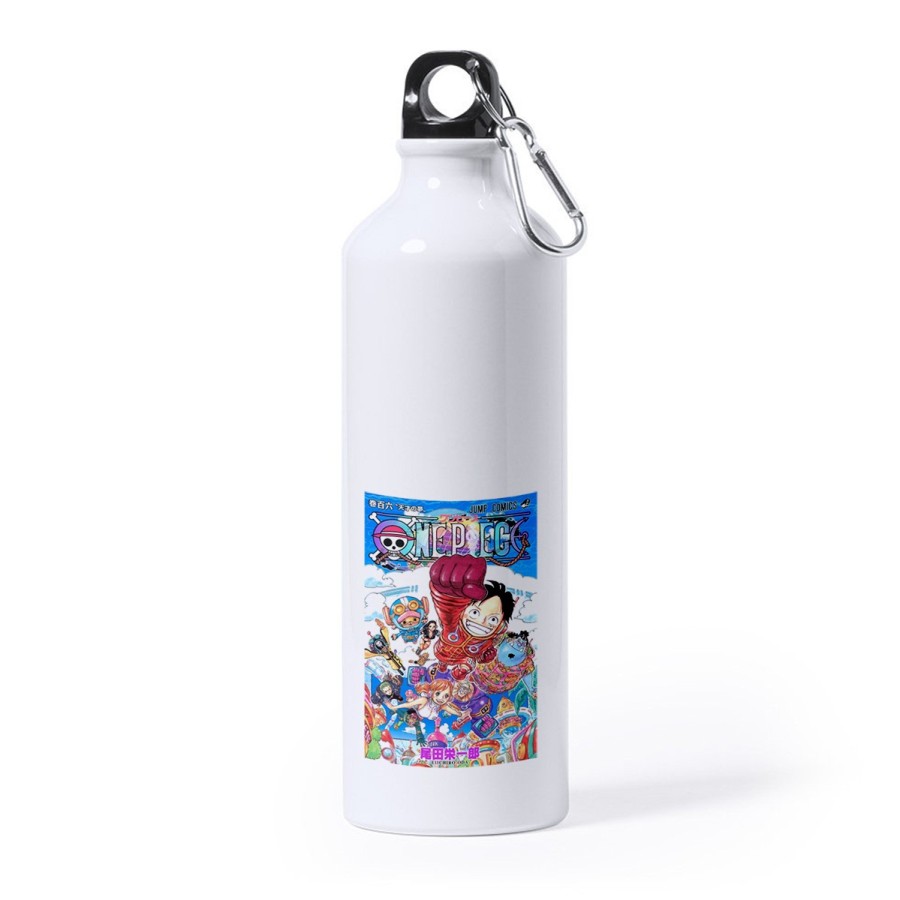 BIDON GRANDE 800 ML ACERO INOXIDABLE one piece mugiwara temporada manga isla egghead deporte  mosqueton botella