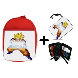 PACK MOCHILA ROJA Y ESTUCHE goku kame hame ha honda vital super guerrero material escolar