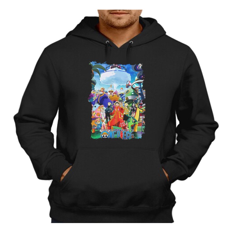 SUDADERA NEGRA CON CAPUCHA one piece temporada saga isla egghead futurista adulto poliester algodón personalizada