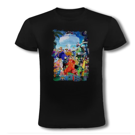 CAMISETA NEGRA one piece temporada saga isla egghead futurista moda verano personalizada