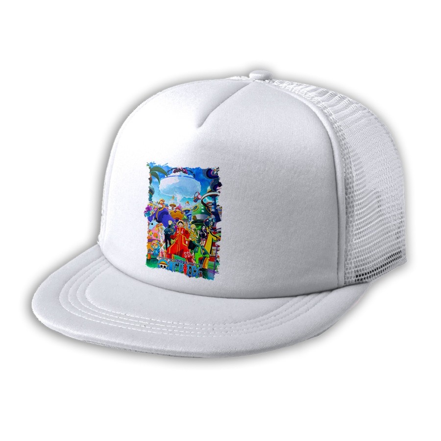 GORRA 5 PANELES REDECILLA TRASERA one piece temporada saga isla egghead futurista estilo rapero