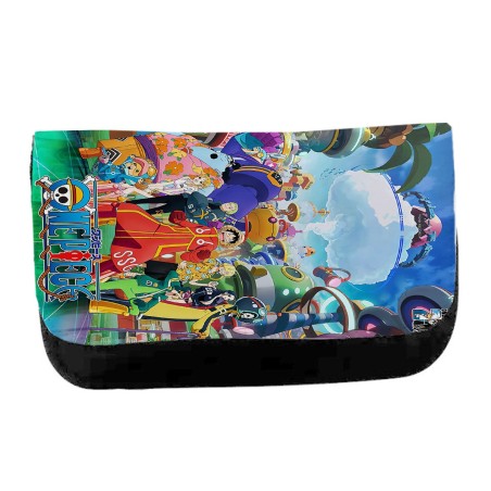 ESTUCHE NECESER DE LONA one piece temporada saga isla egghead futurista unisex negro monedero billetera