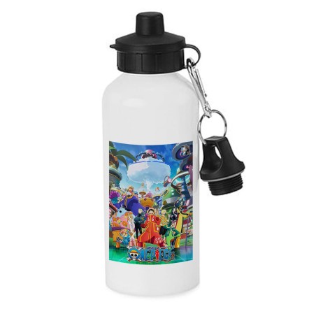 BIDON 600 ML ACERO INOXIDABLE CON CHUPON one piece temporada saga isla egghead futurista escolar deporte bicicleta