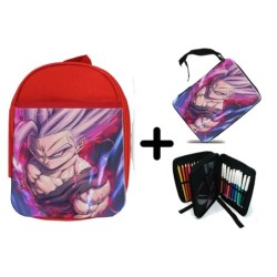 PACK MOCHILA ROJA Y ESTUCHE Gohan modo bestia pelicula dragon combate bola ssj material escolar