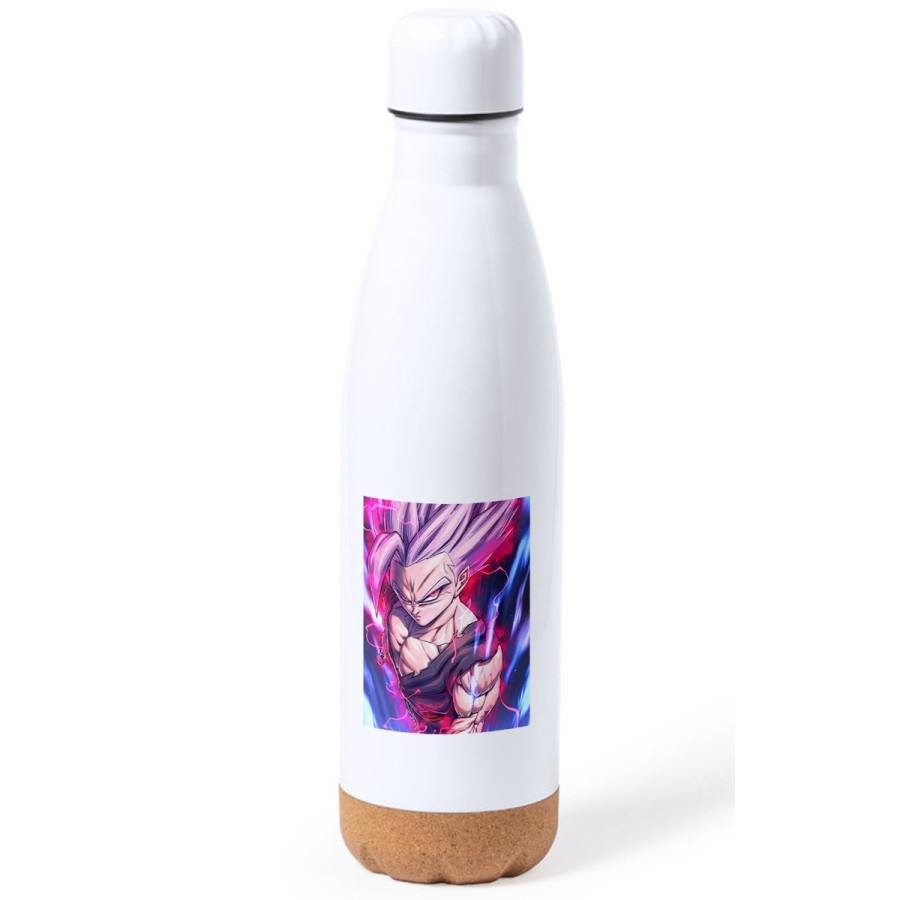 BIDON 750 ML ACERO INOXIDABLE ADORNO DE CORCHO Gohan modo bestia pelicula dragon combate bola ssj tapon botella