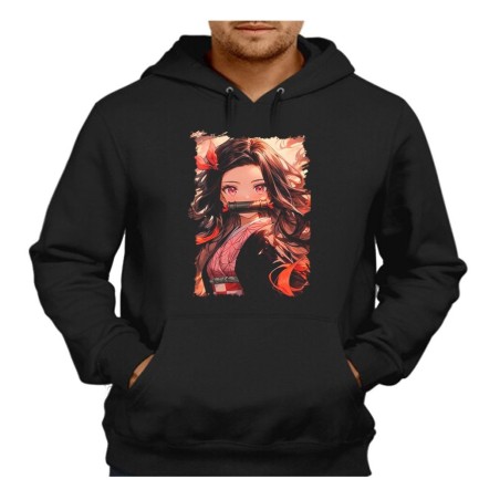 SUDADERA NEGRA CON CAPUCHA Nezuko Guardianes de la noche cazador demonios carmesi adulto poliester algodón personalizada