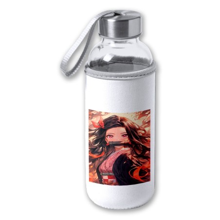 BIDON DE 420 ML CON FUNDA DE NEOPRENO Nezuko Guardianes de la noche cazador demonios carmesi tapon seguridad