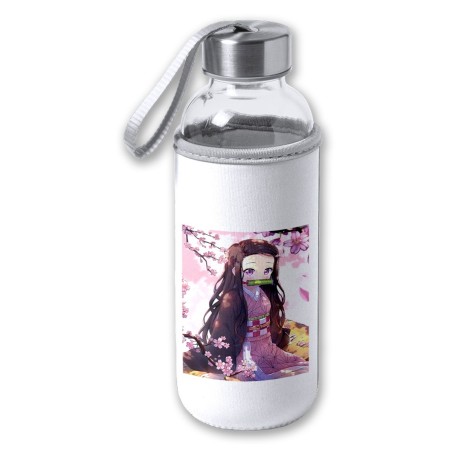 BIDON DE 420 ML CON FUNDA DE NEOPRENO kimetsu no yaiba nezuko cazador demonios carmesi tapon seguridad