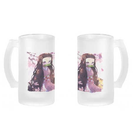 JARRA CERVEZA CRISTAL kimetsu no yaiba nezuko cazador demonios carmesi esmerilada esmerilado 500ml