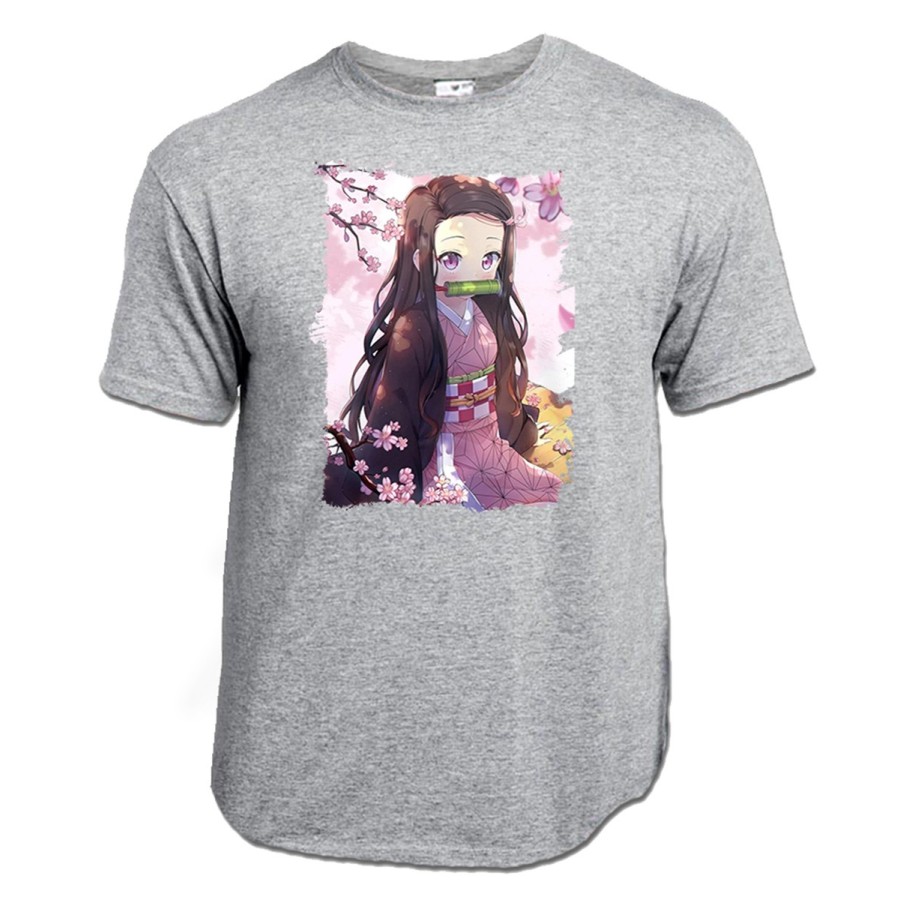 CAMISETA GRIS MEZCLA kimetsu no yaiba nezuko cazador demonios carmesi moda verano personalizada