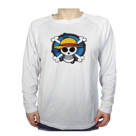 CAMISETA MANGA LARGA One piece logo calavera barco pirata luffy personalizada