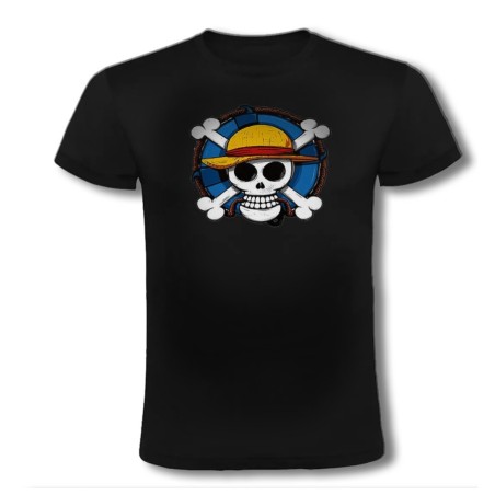 CAMISETA NEGRA One piece logo calavera barco pirata luffy moda verano personalizada