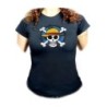 CAMISETA NEGRA MUJER One piece logo calavera barco pirata luffy oferta personalizada